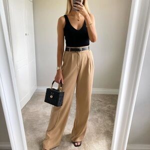 Zara pleated wide leg trouser pant tan